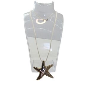 Womens Starfish Medallion Cord Necklace Metal Textured Coastal Nautical Summer